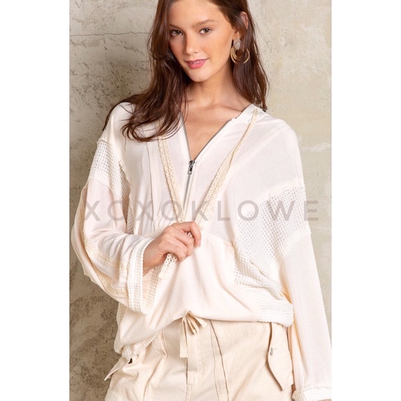 POL Tops - POL Cream Hoodie Pullover Half Zip Oversized Fit